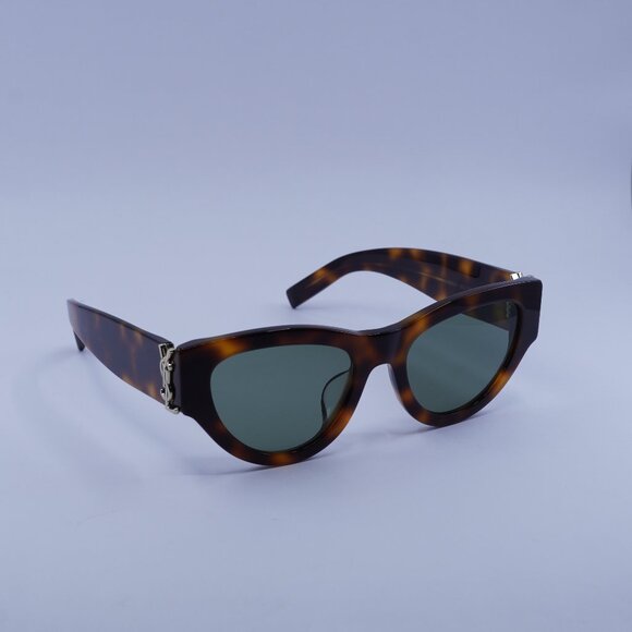 Saint Laurent SL M94/F 002 Sunglasses Havana Cat Eye Frame, Green Lenses - Picture 1 of 12